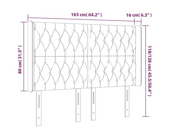 Tăblie de pat cu led, gri deschis, 163x16x118/128 cm, textil, 6 image