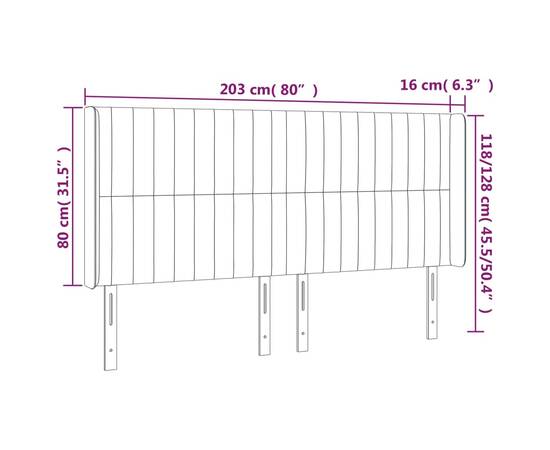 Tăblie de pat cu led, gri deschis, 203x16x118/128 cm, textil, 6 image