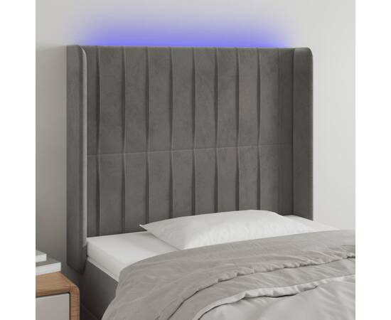 Tăblie de pat cu led, gri deschis, 83x16x118/128 cm, catifea