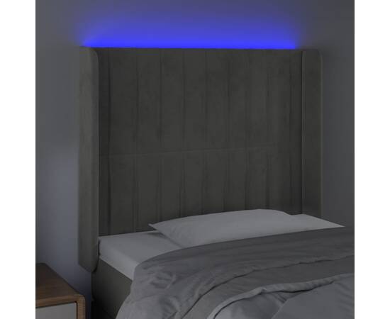 Tăblie de pat cu led, gri deschis, 83x16x118/128 cm, catifea, 4 image