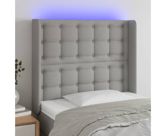 Tăblie de pat cu led, gri deschis, 93x16x118/128 cm, textil