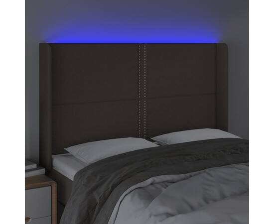 Tăblie de pat cu led, gri taupe, 147x16x118/128 cm, textil, 4 image