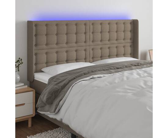 Tăblie de pat cu led, gri taupe, 163x16x118/128 cm, textil