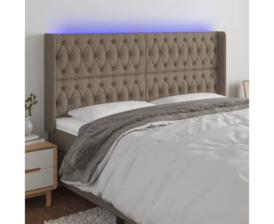 Tăblie de pat cu led, gri taupe, 183x16x118/128 cm, textil