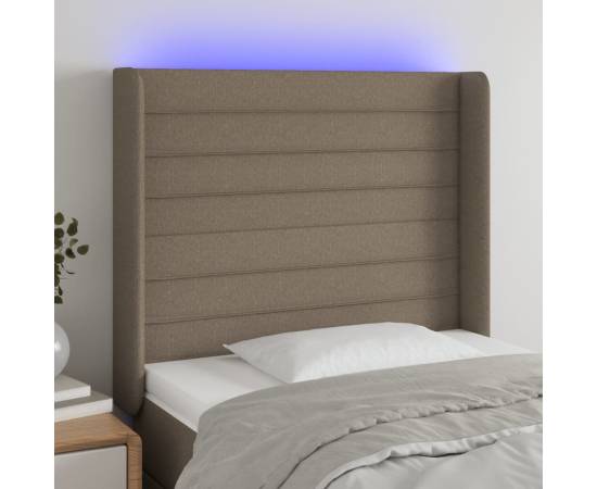 Tăblie de pat cu led, gri taupe, 83x16x118/128 cm, textil