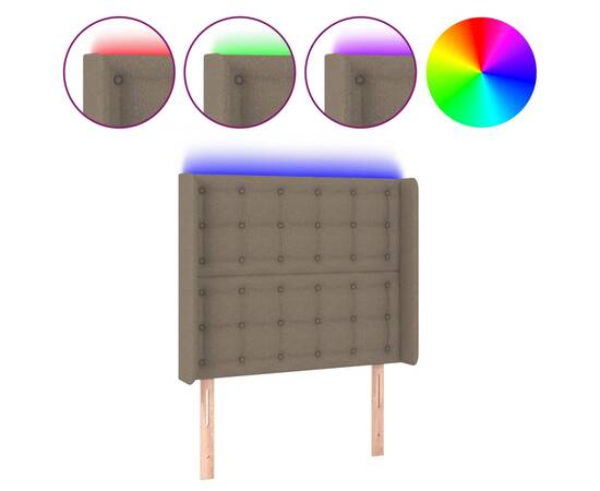 Tăblie de pat cu led, gri taupe, 83x16x118/128 cm, textil, 2 image