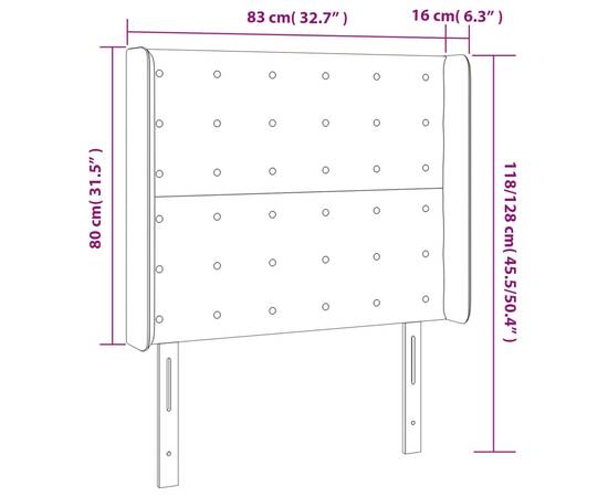 Tăblie de pat cu led, gri taupe, 83x16x118/128 cm, textil, 6 image