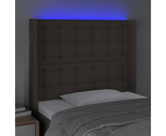 Tăblie de pat cu led, gri taupe, 83x16x118/128 cm, textil, 4 image