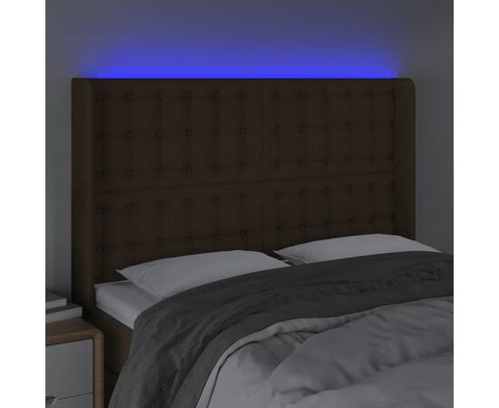 Tăblie de pat cu led, maro închis, 147x16x118/128 cm, textil, 4 image