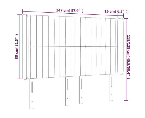 Tăblie de pat cu led, maro închis, 147x16x118/128 cm, textil, 6 image