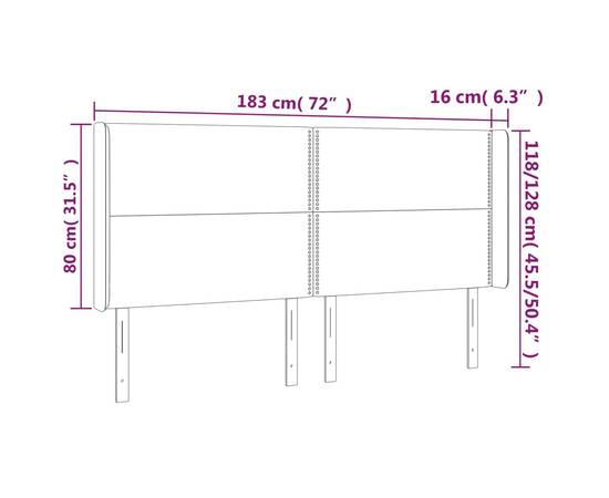 Tăblie de pat cu led, maro închis, 183x16x118/128 cm, textil, 6 image