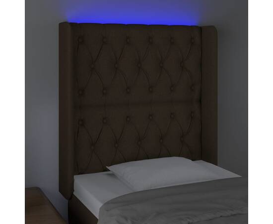 Tăblie de pat cu led, maro închis, 83x16x118/128 cm, textil, 4 image