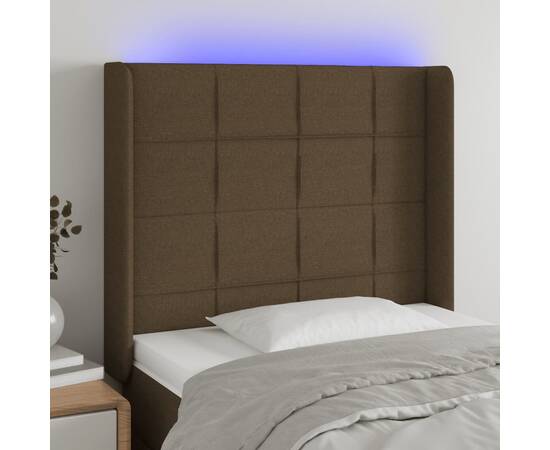 Tăblie de pat cu led, maro închis, 93x16x118/128 cm, textil