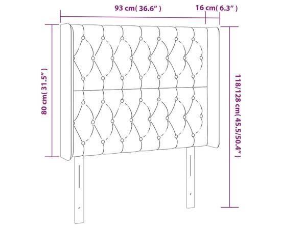 Tăblie de pat cu led, maro închis, 93x16x118/128 cm, textil, 6 image