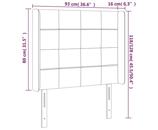 Tăblie de pat cu led, maro închis, 93x16x118/128 cm, textil, 6 image