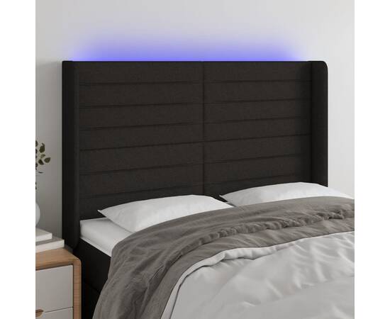 Tăblie de pat cu led, negru, 147x16x118/128 cm, textil