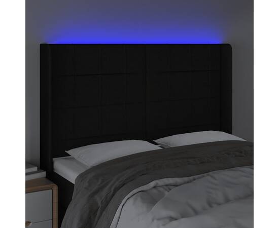 Tăblie de pat cu led, negru, 147x16x118/128 cm, textil, 4 image