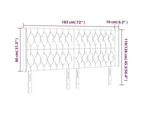 Tăblie de pat cu led, negru, 183x16x118/128 cm, textil, 6 image