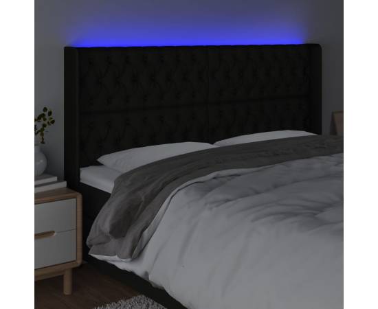 Tăblie de pat cu led, negru, 183x16x118/128 cm, textil, 4 image