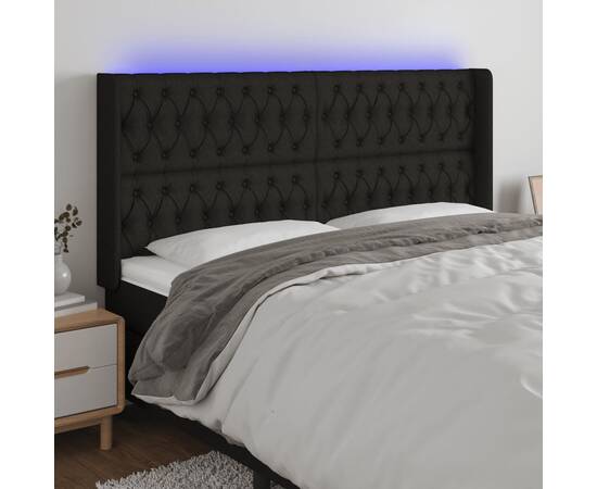 Tăblie de pat cu led, negru, 203x16x118/128 cm, textil