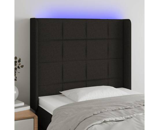 Tăblie de pat cu led, negru, 93x16x118/128 cm, textil