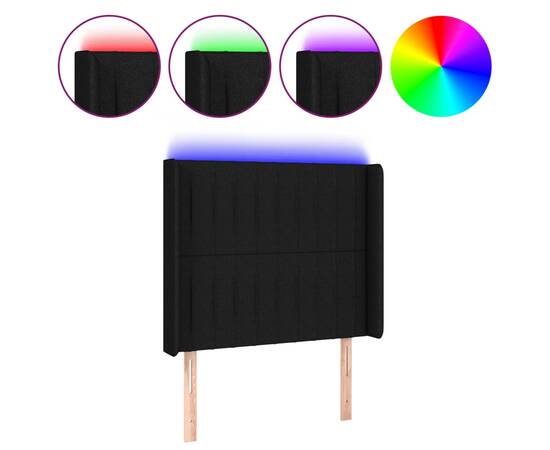 Tăblie de pat cu led, negru, 93x16x118/128 cm, textil, 2 image