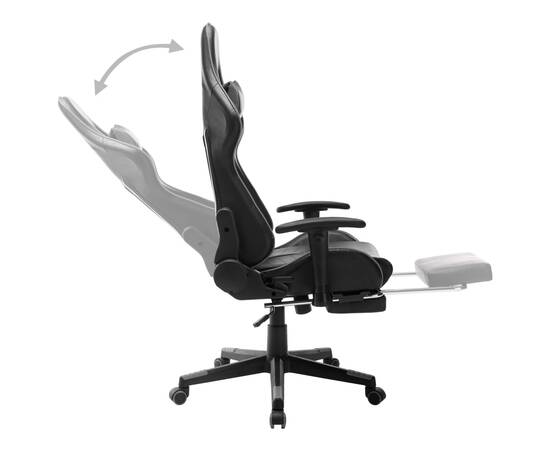 Scaun jocuri cu suport picioare, negru/gri, piele artificială, 6 image