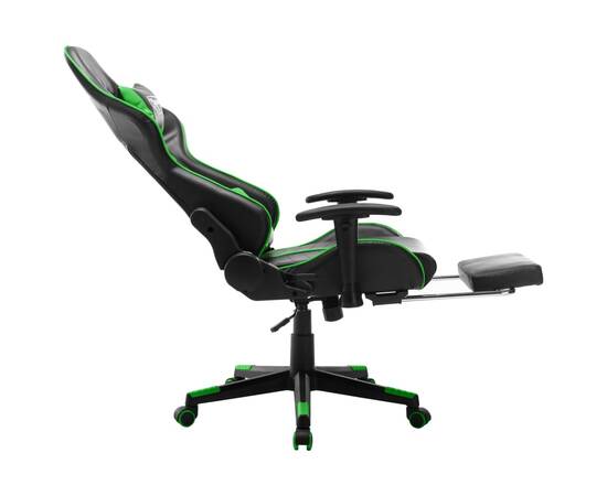 Scaun jocuri cu suport picioare, negru/verde, piele artificială, 7 image