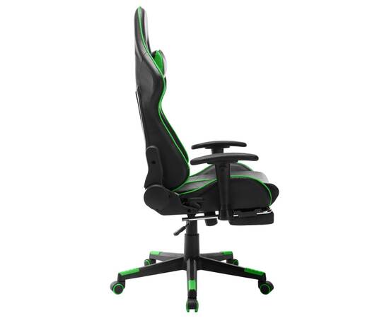 Scaun jocuri cu suport picioare, negru/verde, piele artificială, 3 image