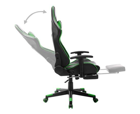 Scaun jocuri cu suport picioare, negru/verde, piele artificială, 6 image