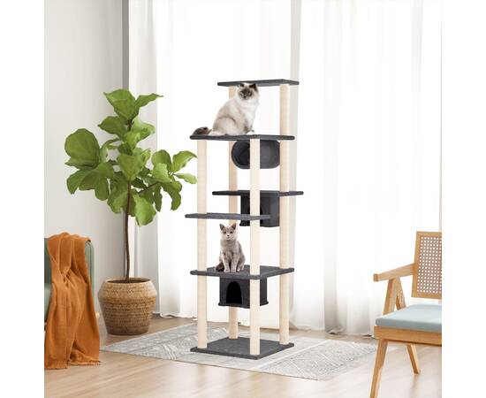 Ansamblu de pisici, stâlpi din funie sisal, gri închis, 169 cm