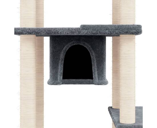 Ansamblu de pisici, stâlpi din funie sisal, gri închis, 176 cm, 6 image