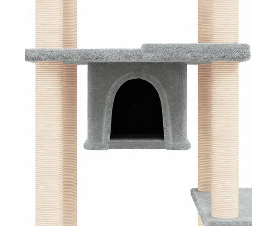 Ansamblu de pisici, stâlpi din funie sisal, gri deschis, 176 cm, 6 image