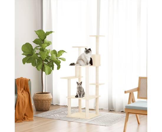 Ansamblu de pisici cu stâlpi din funie de sisal, crem, 153 cm