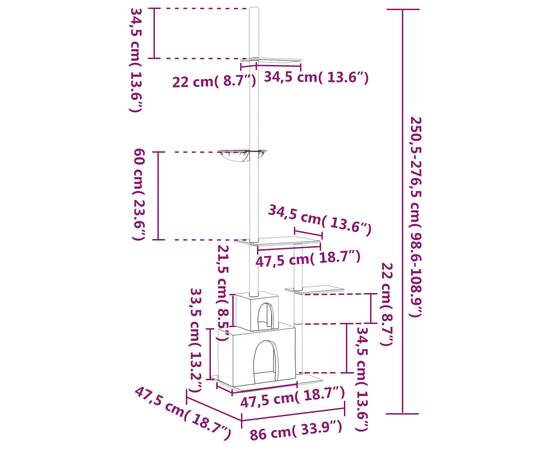 Ansamblu pisici din podea până la tavan, crem, 250,5-276,5 cm, 9 image