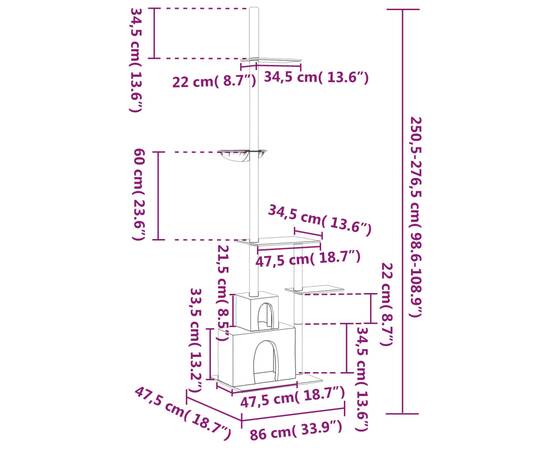 Ansamblu pisici podea până la tavan, gri închis, 250,5-276,5 cm, 9 image