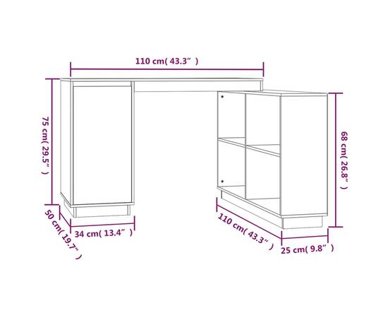 Birou, gri, 110x50x75 cm, lemn masiv de pin, 11 image
