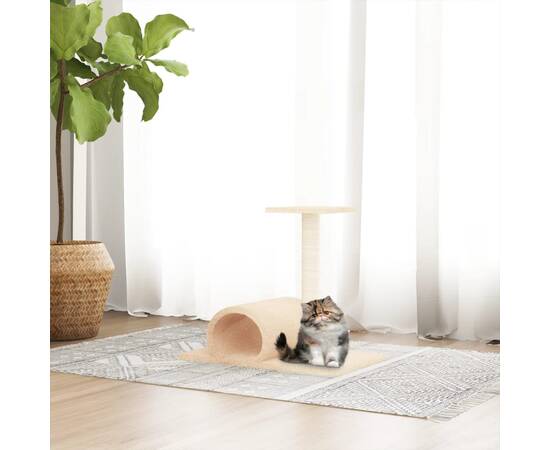 Stâlp de zgâriere pentru pisici cu tunel, crem, 60x34,5x50 cm