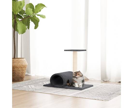 Stâlp zgâriere de pisici cu tunel, gri închis, 60x34,5x50 cm