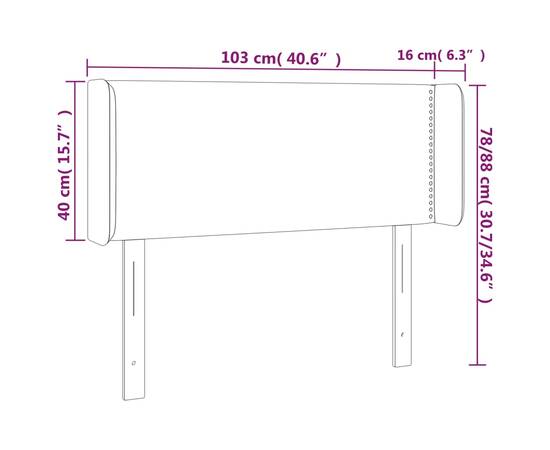 Tăblie de pat cu led, gri închis, 103x16x78/88 cm, textil, 6 image