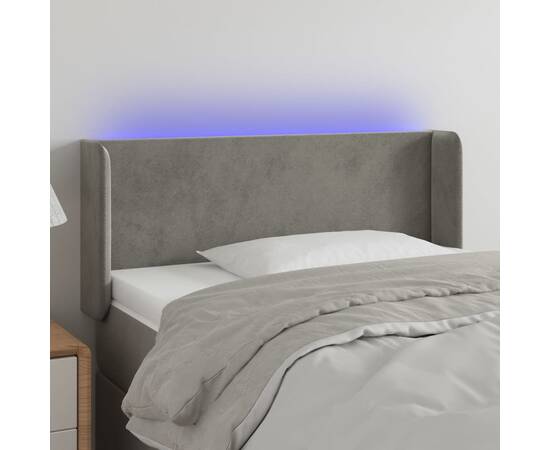 Tăblie de pat cu led, gri deschis, 103x16x78/88 cm, catifea