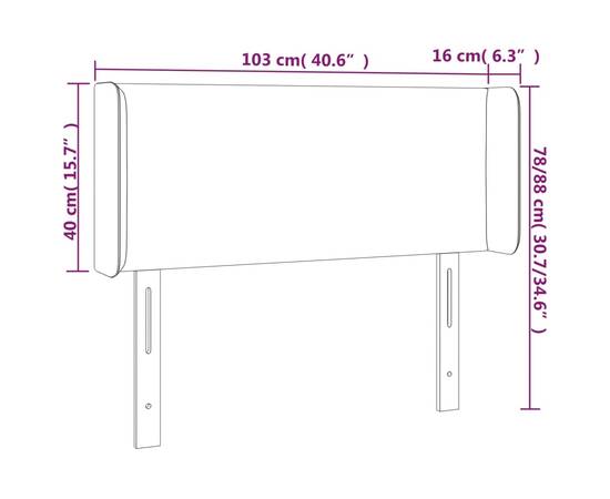 Tăblie de pat cu led, gri deschis, 103x16x78/88 cm, catifea, 6 image