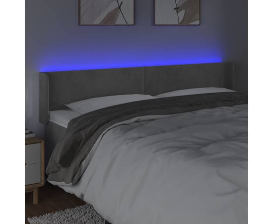 Tăblie de pat cu led, gri deschis, 163x16x78/88 cm, catifea, 4 image