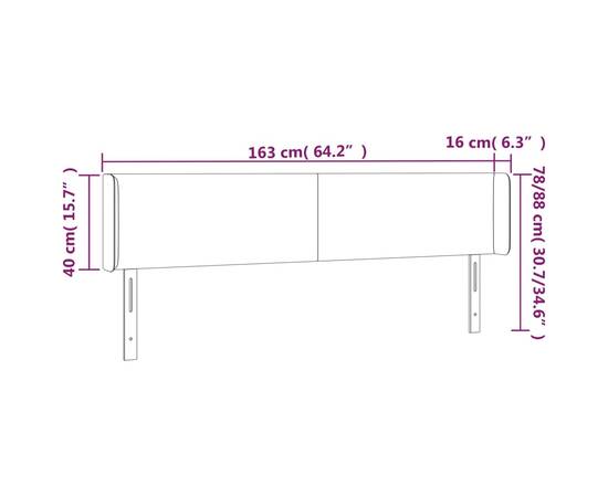 Tăblie de pat cu led, gri deschis, 163x16x78/88 cm, catifea, 6 image