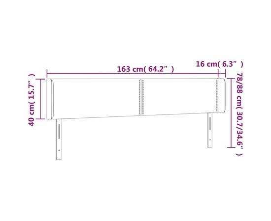 Tăblie de pat cu led, gri deschis, 163x16x78/88 cm, textil, 6 image