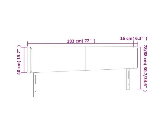 Tăblie de pat cu led, gri deschis, 183x16x78/88 cm, catifea, 6 image