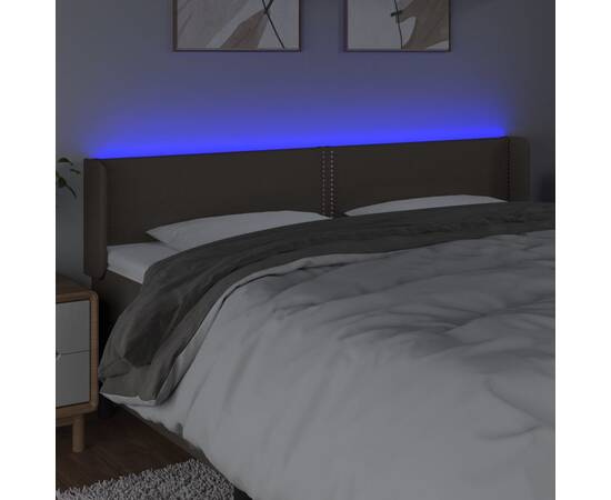 Tăblie de pat cu led, gri taupe, 183x16x78/88 cm, textil, 4 image