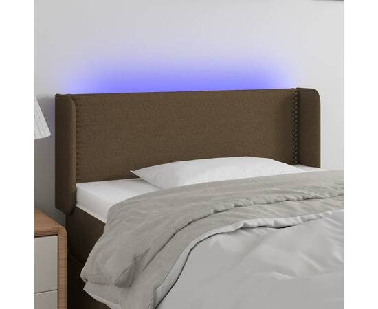 Tăblie de pat cu led, maro închis, 103x16x78/88 cm, textil