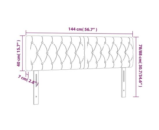 Tăblie de pat cu led, maro închis, 144x7x78/88 cm, textil, 6 image