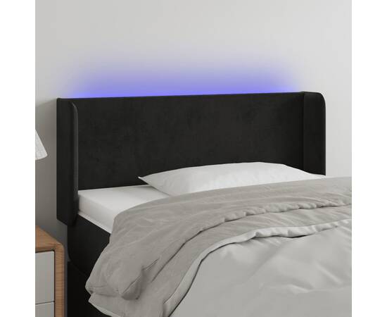 Tăblie de pat cu led, negru, 103x16x78/88 cm, catifea
